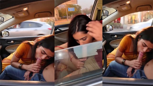 Indian Girl Giving Sloppy Blowjob In Car With BF